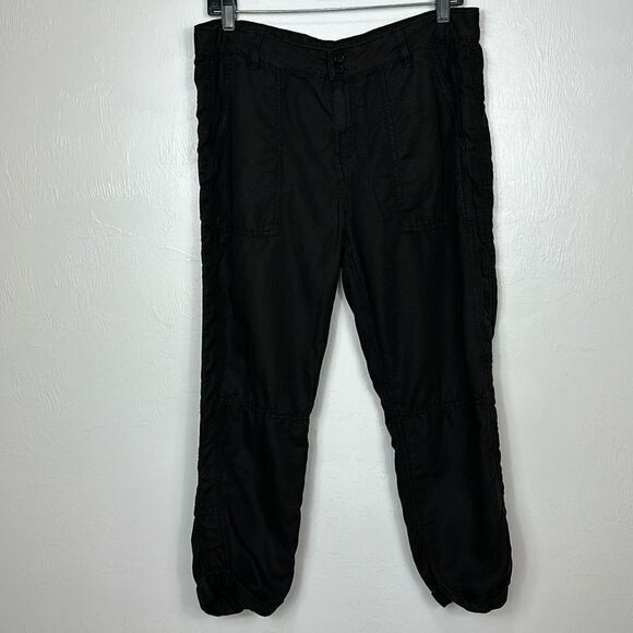 Calvin Klein Jeans Black Linen Blend Tapered Leg Mid Rise Pants Size M - Picture 1 of 11